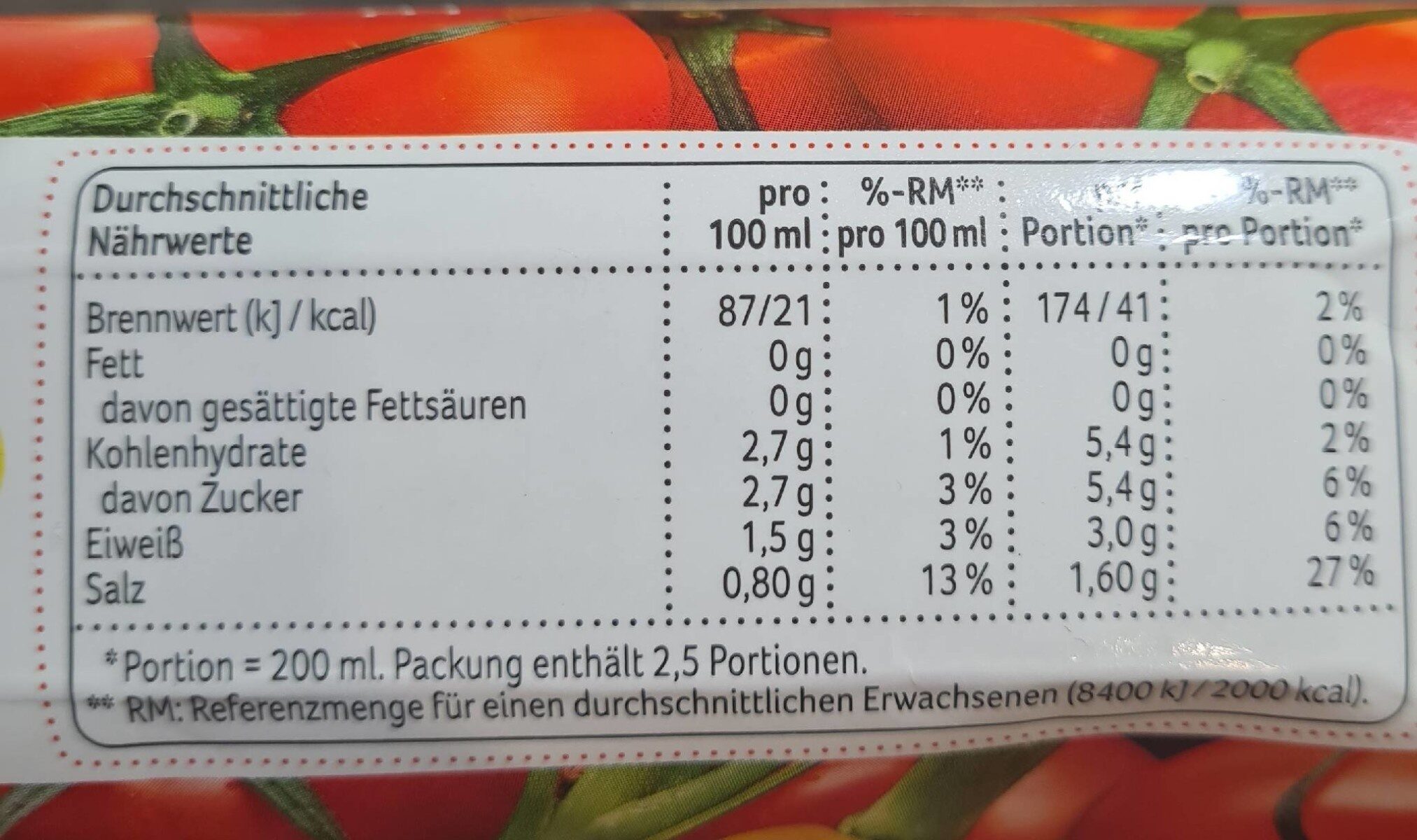 Scharfe Tomate - Nutrition facts - de