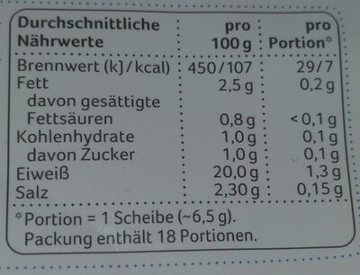 Kochschinken hauchzart - Nutrition facts - de