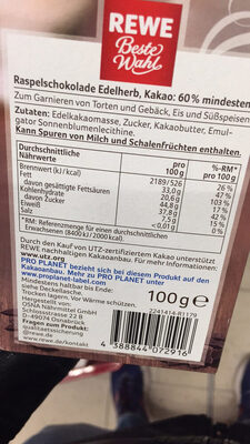 Raspel Schokolade edelherb - Ingrédients