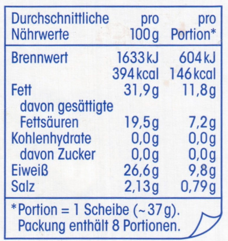 Gouda Holland Mittelalt - Nutrition facts - de