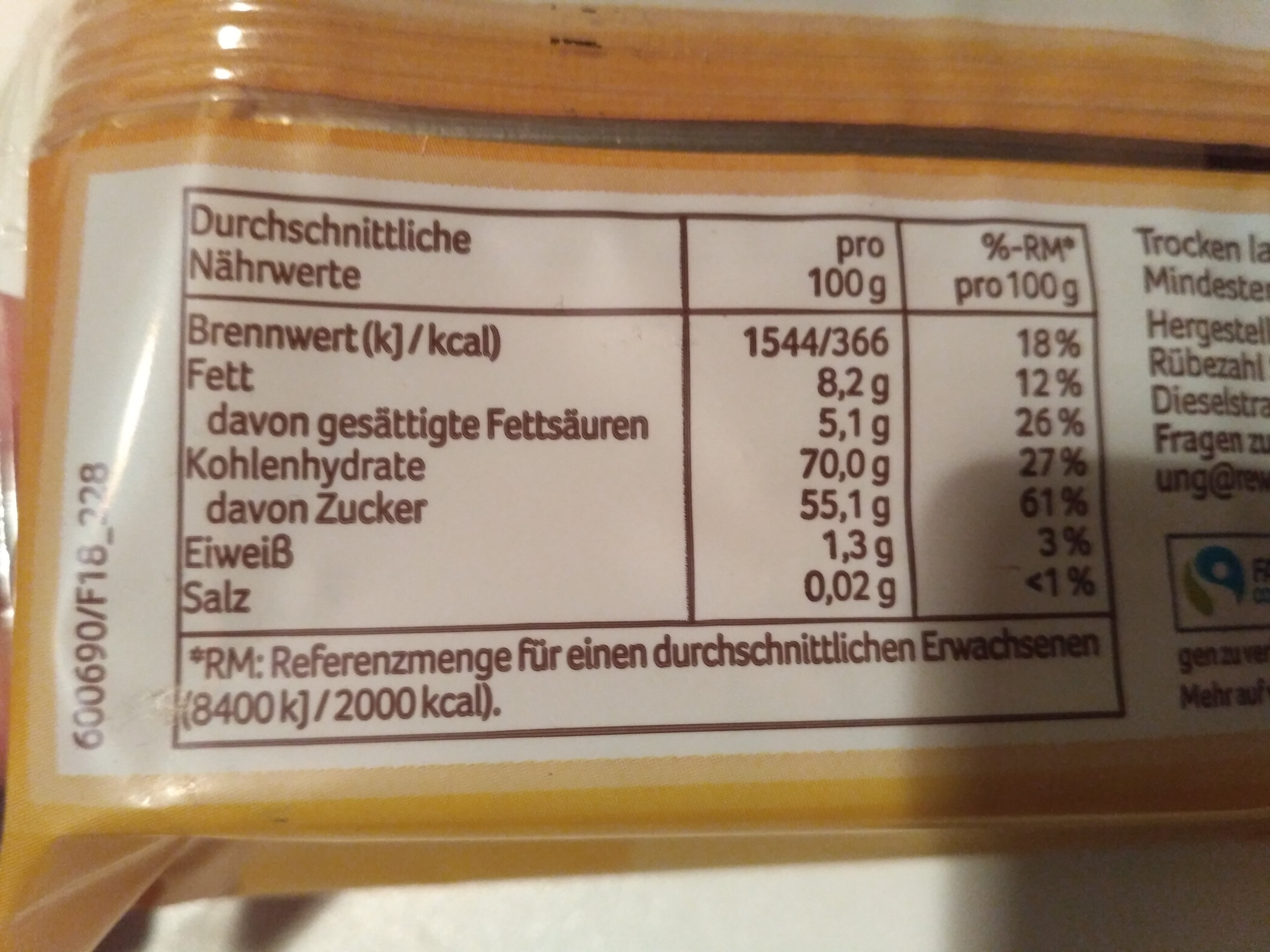 Gelee Bananen in Zartbitterschokolade - Nutrition facts - de
