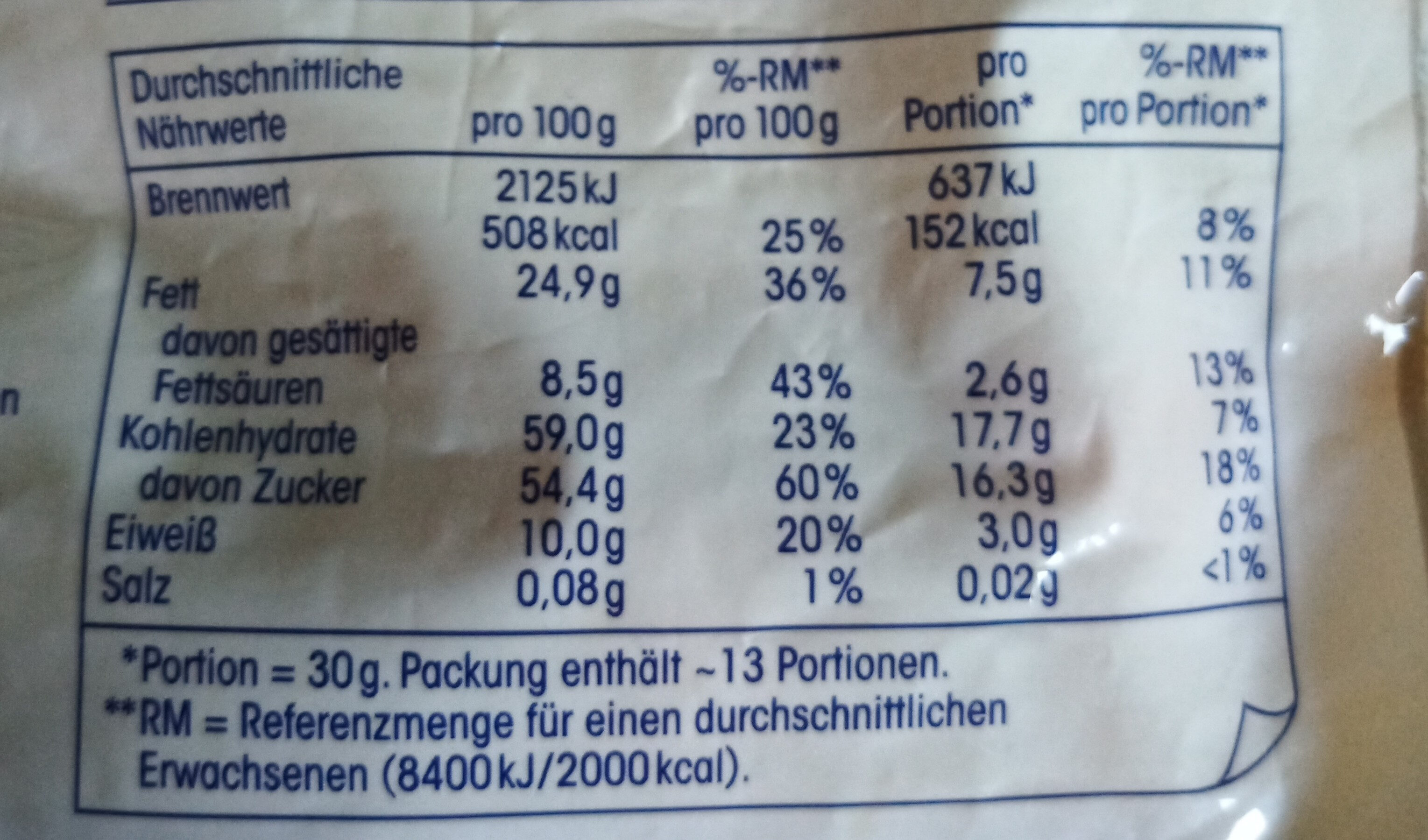 Ja! Erdnuss Choco - Nutrition facts