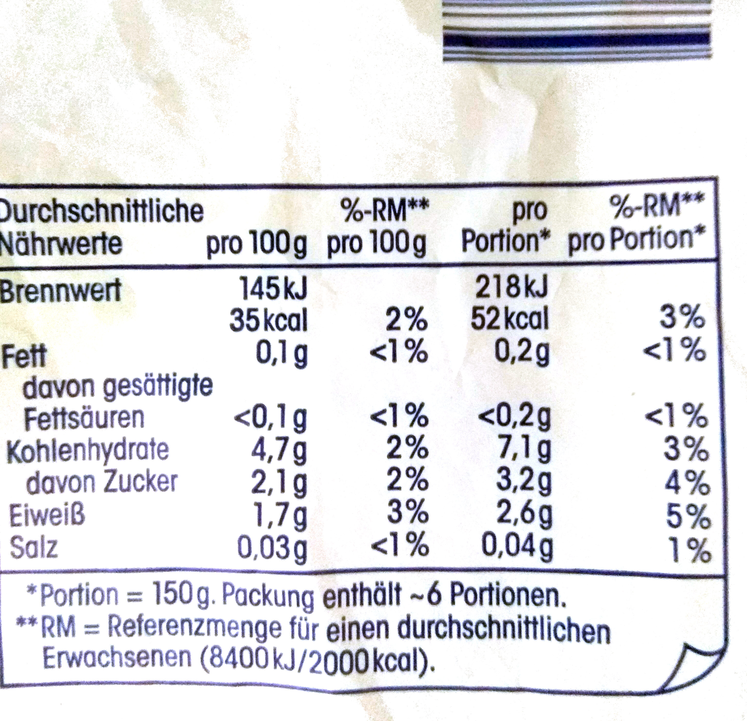 Prinzess-Bohnen - Tableau nutritionnel - de