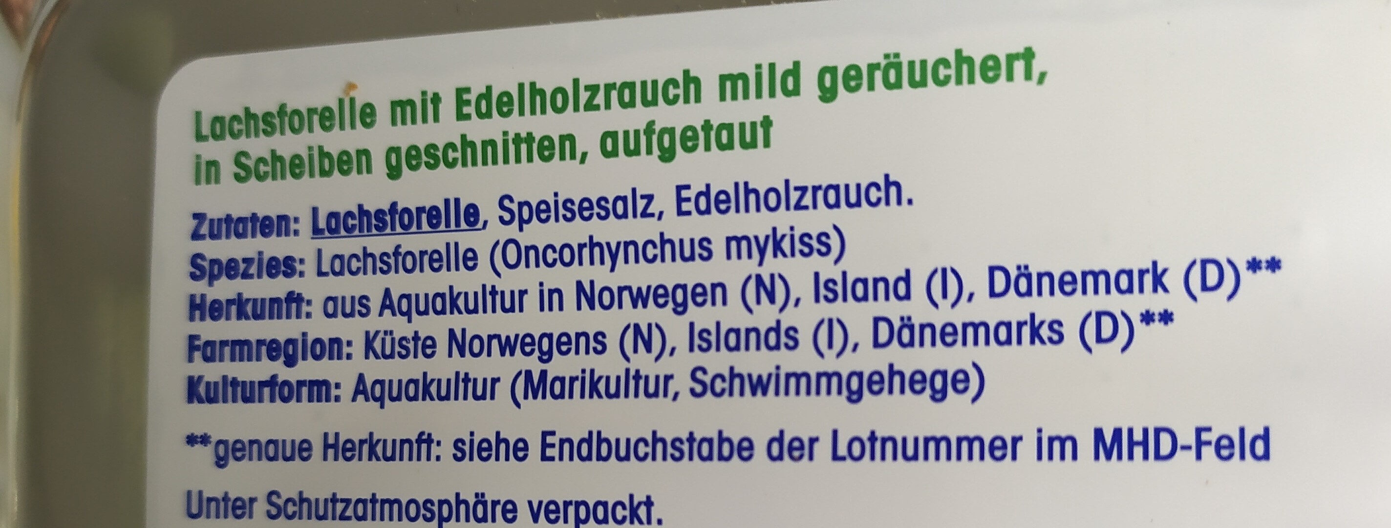Lachsforelle in Scheiben mit Edelholzrauch mild geräuchert - Ingredients - de