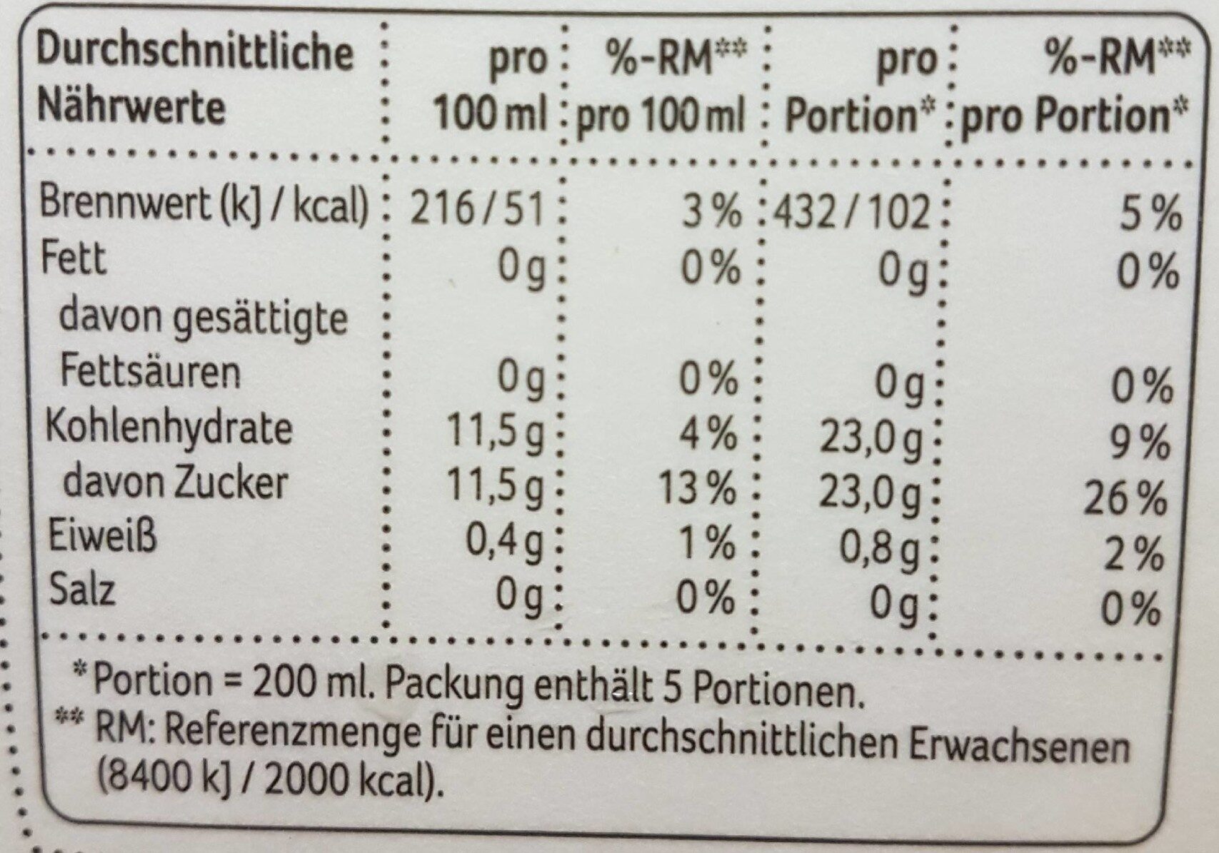 Ananas Saft Direktsaft - Tableau nutritionnel - de