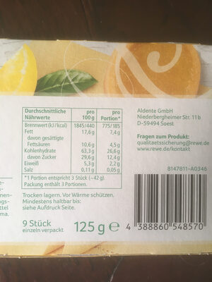 Tartelettes Zitrone - Nährwertangaben