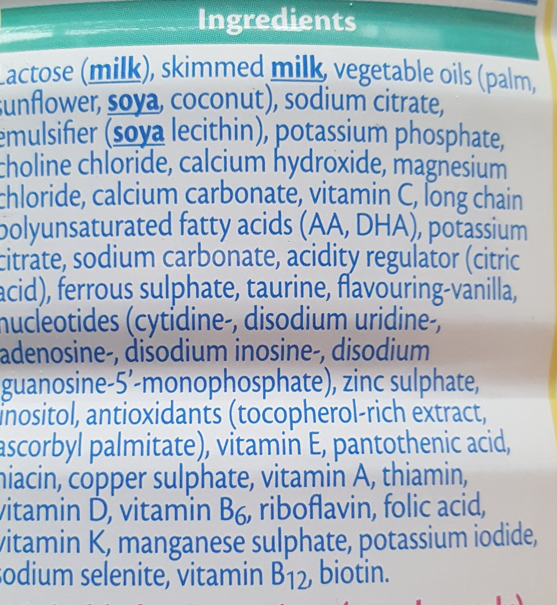 SMA pro toddler milk - Ingredientes - en
