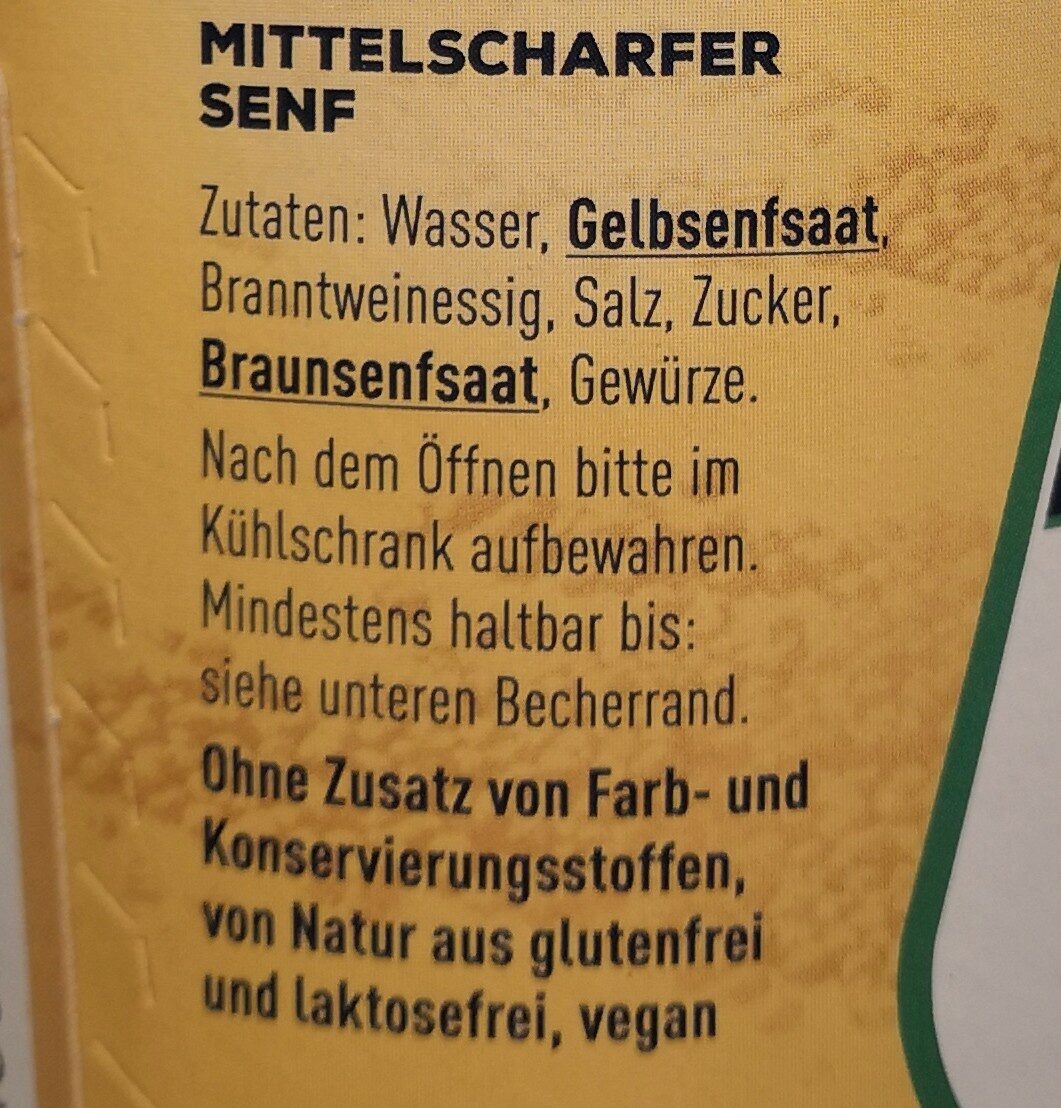 Born Senf mittelscharf - Ingredients - de