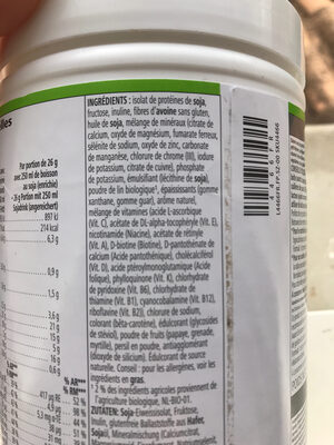 Boisson Nutritionnelle - Ingrédients