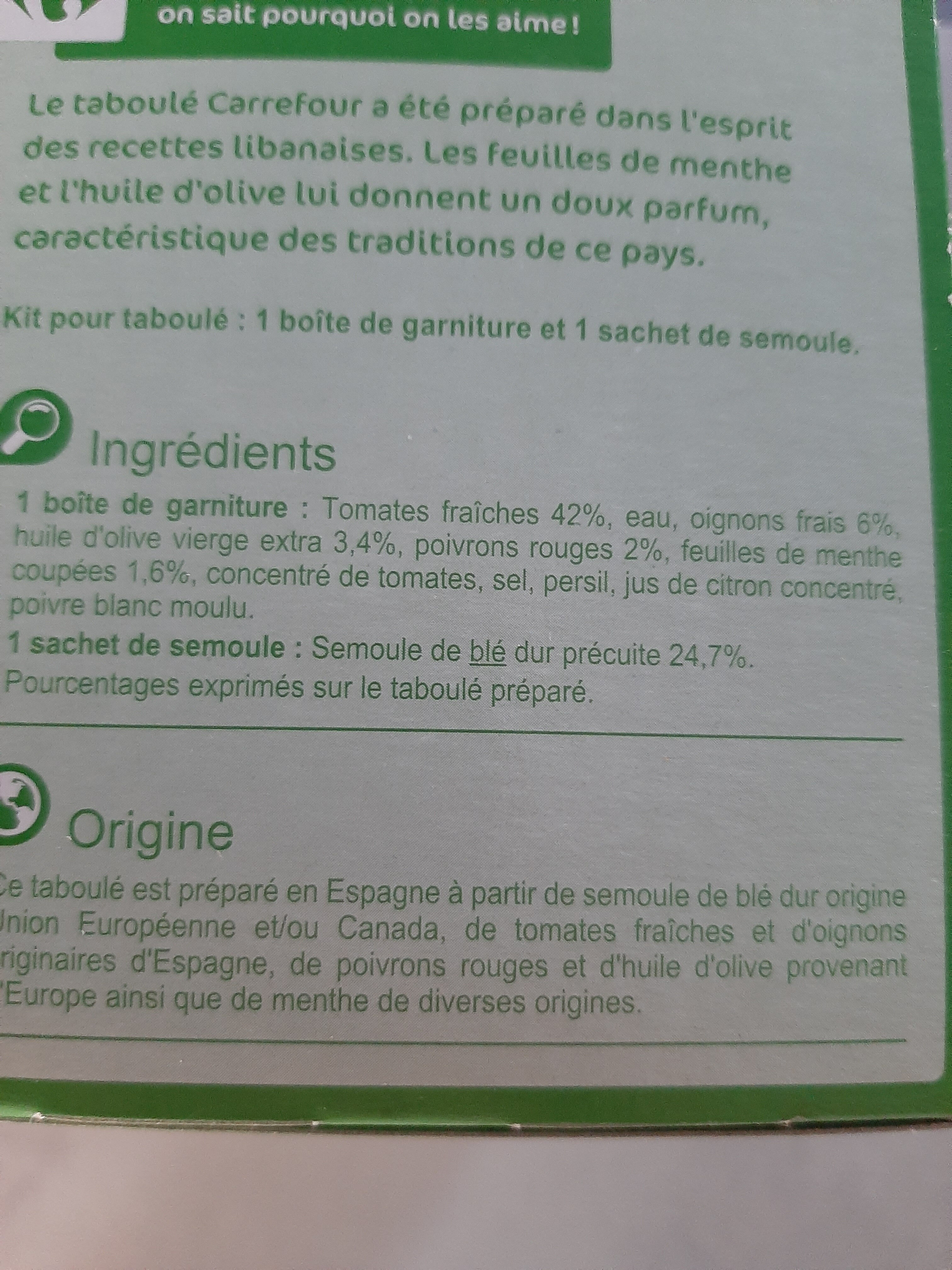 taboulé à la menthe - Ingredients - fr