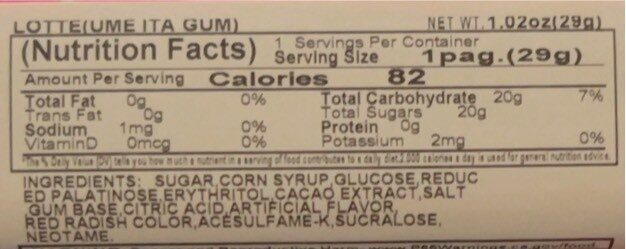 Ume Ita Gum - Nutrition facts