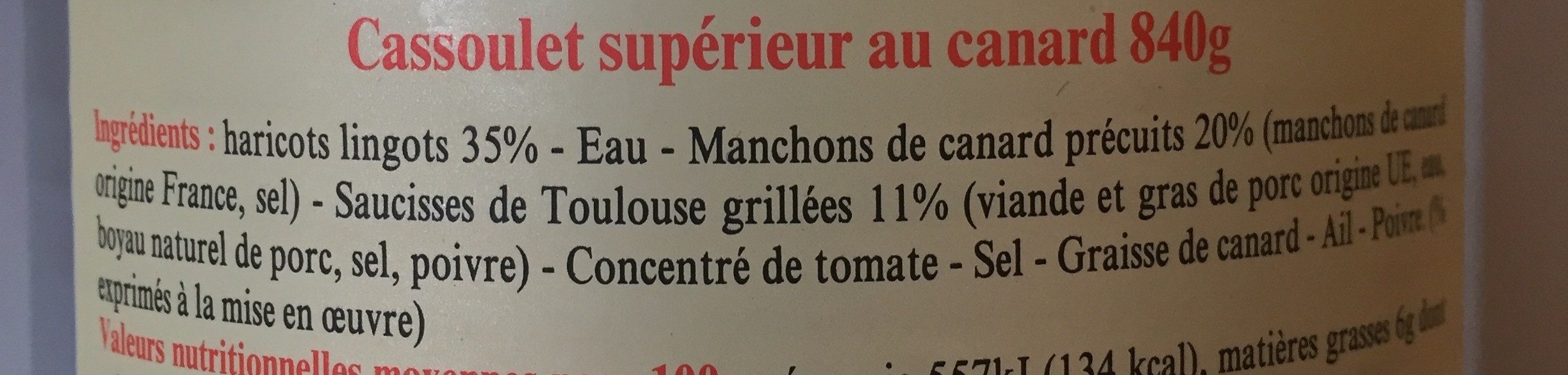 Cassoulet au canard - Ingredients - fr