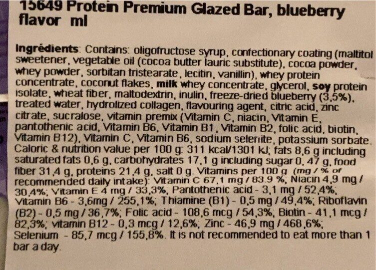 Protein Premium Glazed bar - Tableau nutritionnel