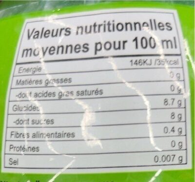 Boisson Jus D'aloe Vera - Tableau nutritionnel