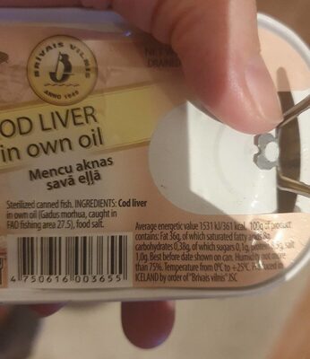 Cod liver in own oil - Nutrition facts