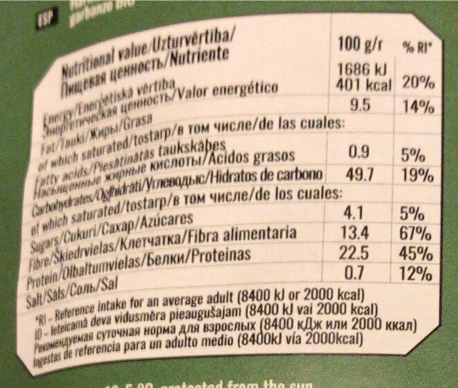 Crackers Garbanzos bio - Nutrition facts - es