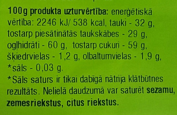 Banānu čipsi - Nutrition facts - lv