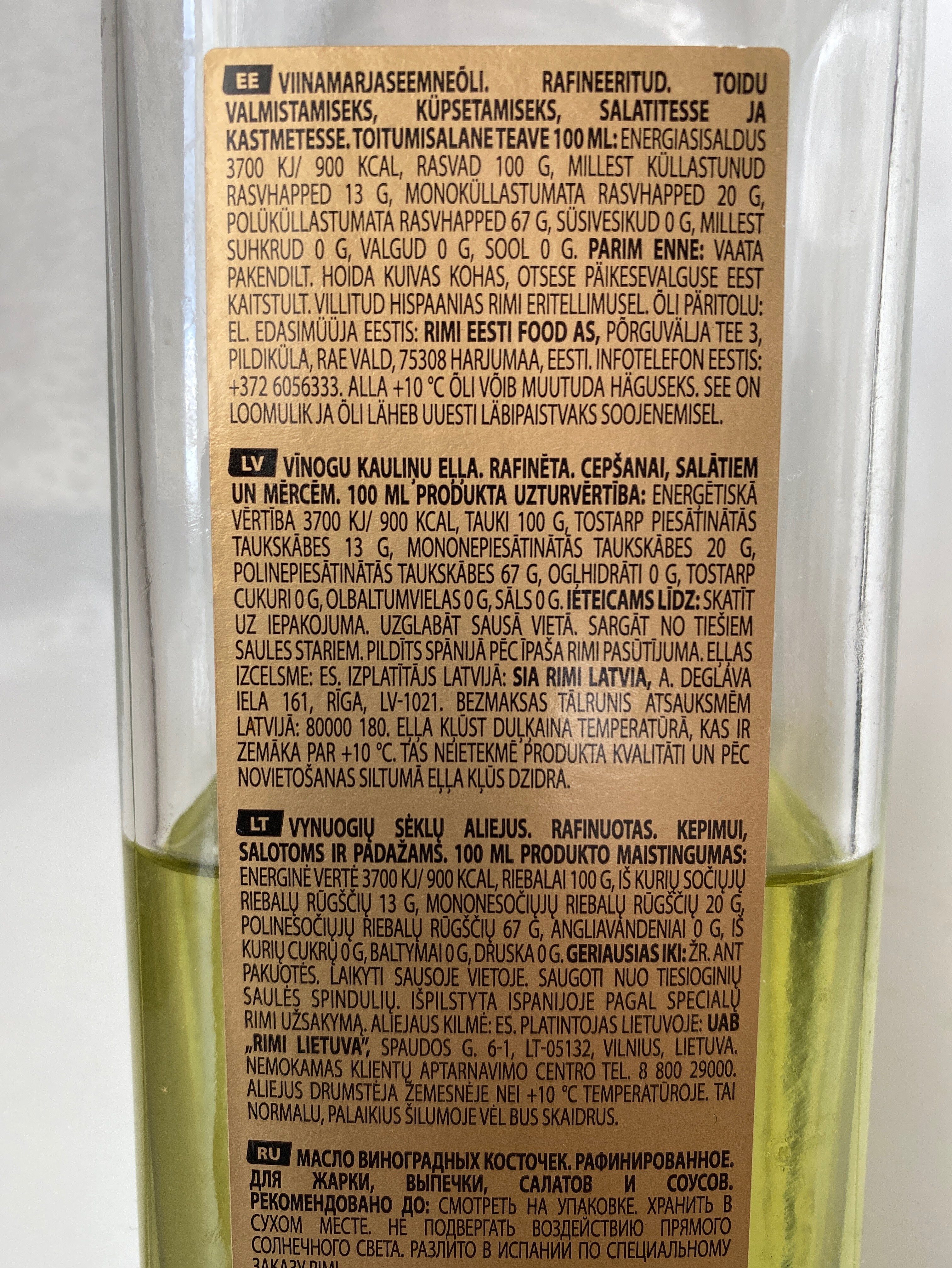 Grape Seed Refined Oil - Nutrition facts