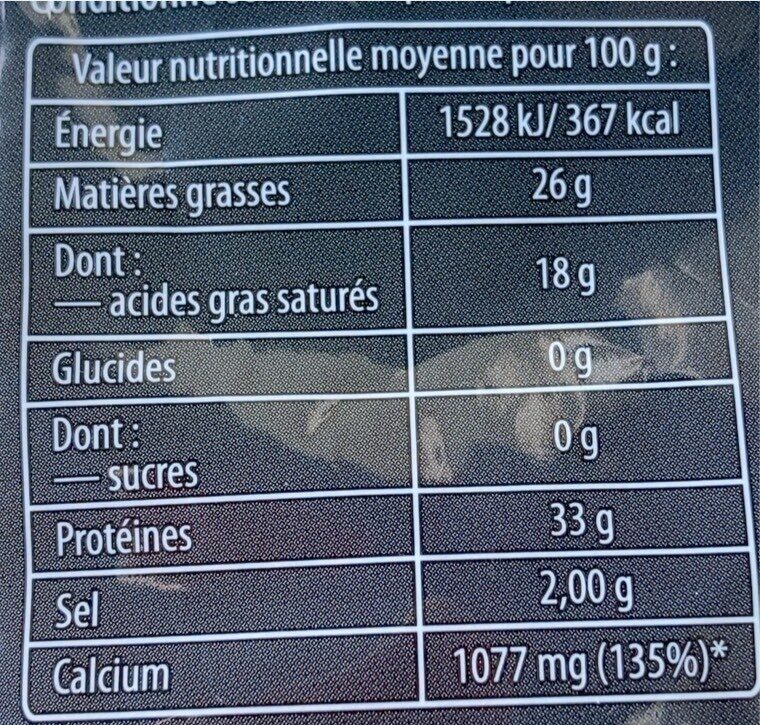 Fromage à pâte dure - Nutrition facts - fr