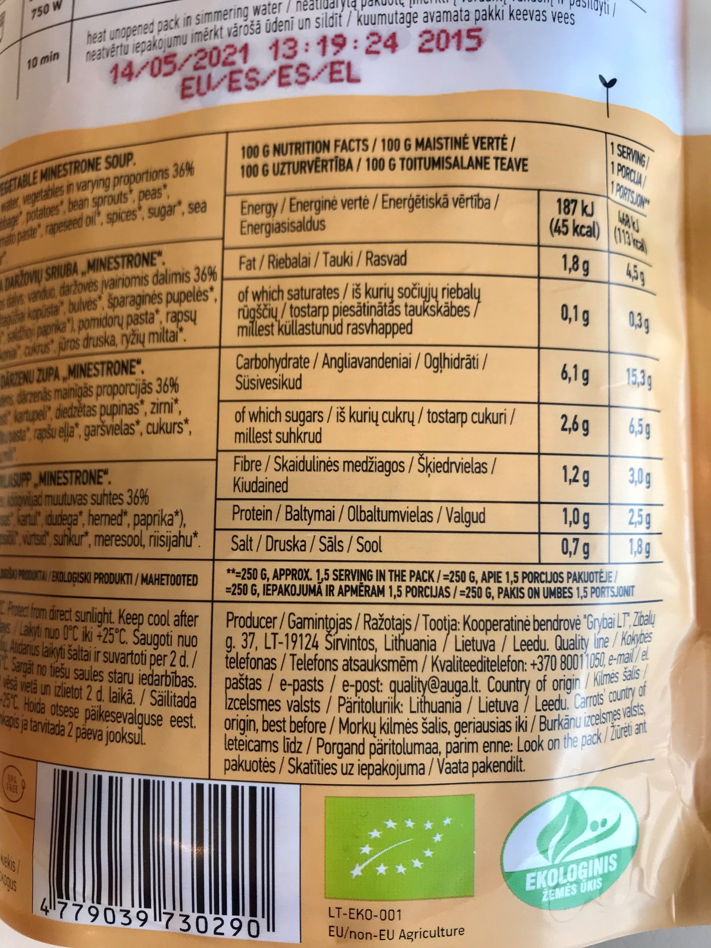 Minestrone soup - Informació nutricional - en