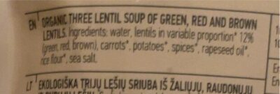 Three Lentil Soup - Informació nutricional - fr