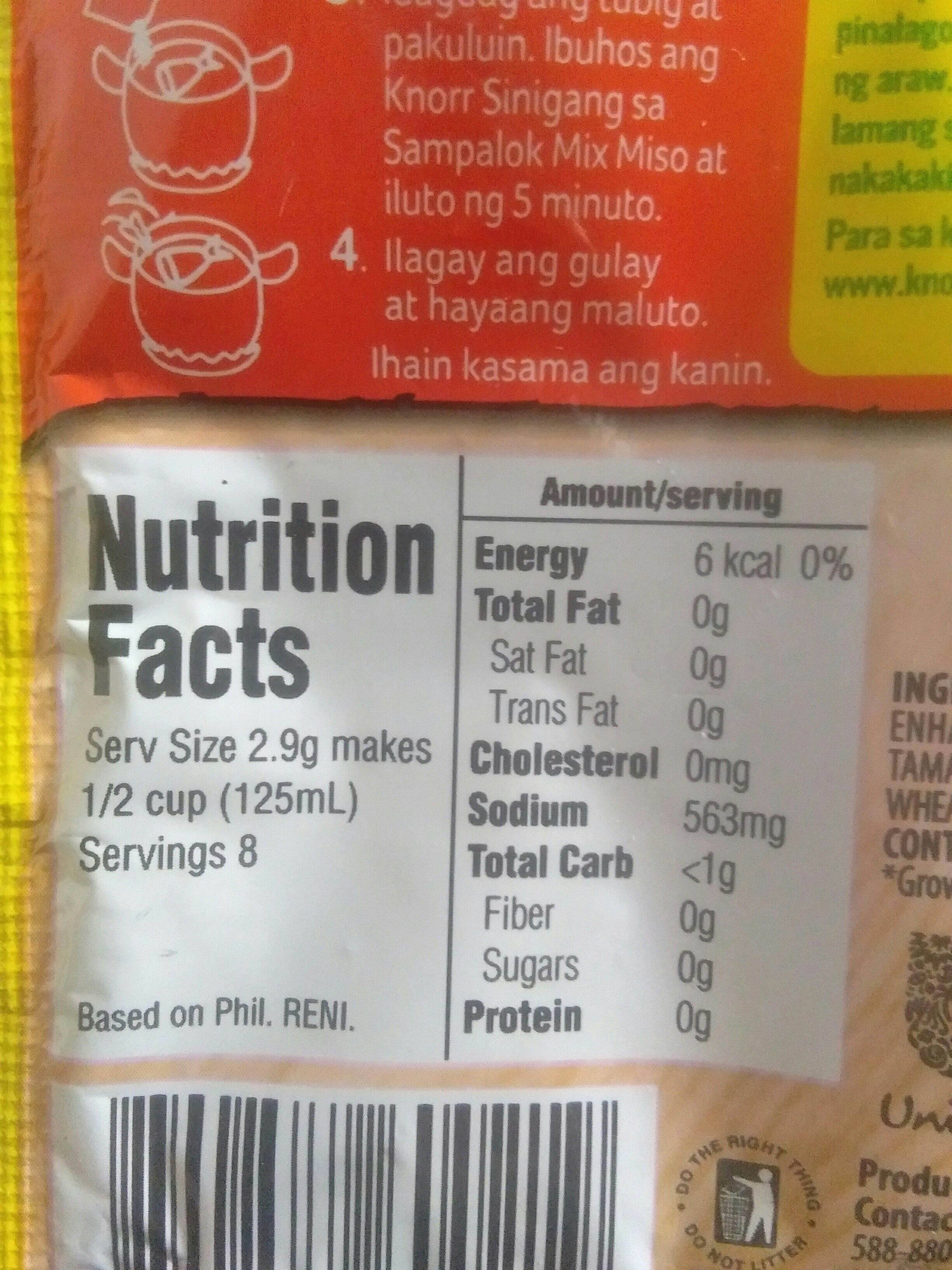 Knorr Sinigang - Nutrition facts