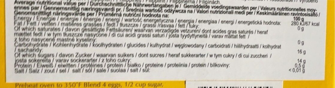 Mango puree - Tableau nutritionnel - en