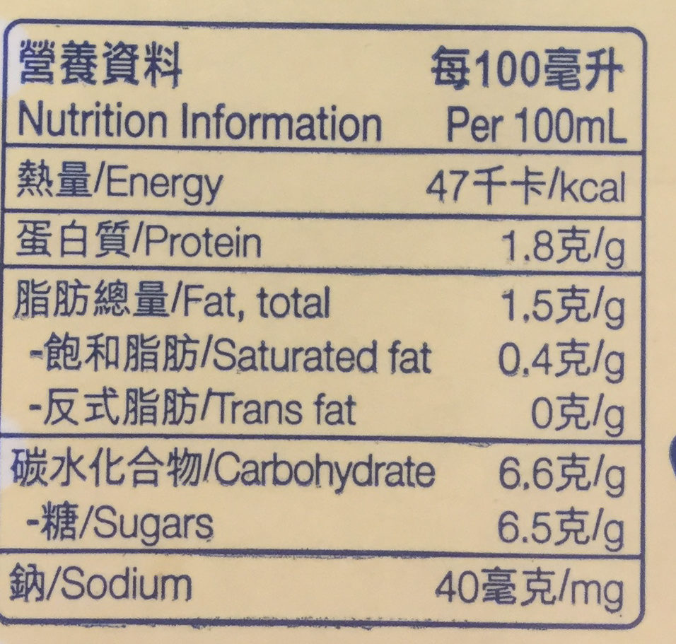 Soybean milk - Nutrition facts