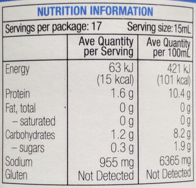 Gluten Free Soy Sauce - Nutrition facts