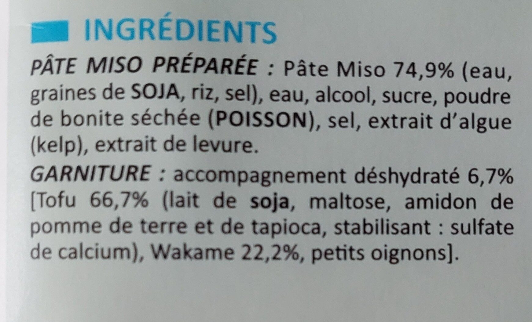 Soupe Miso Tofu instantanée Algues - Ingredientes - fr