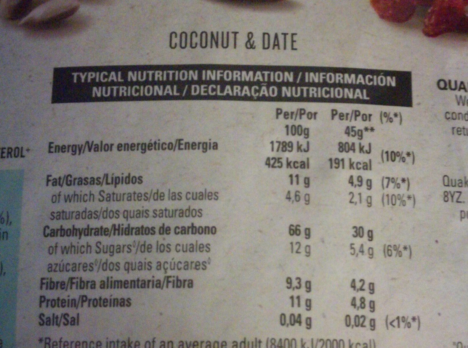 Date & Coconut Muesli - Nutrition facts - es
