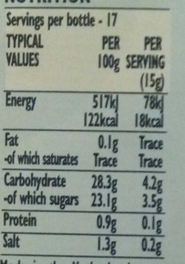 HP Brown Sauce - Nutrition facts - fr
