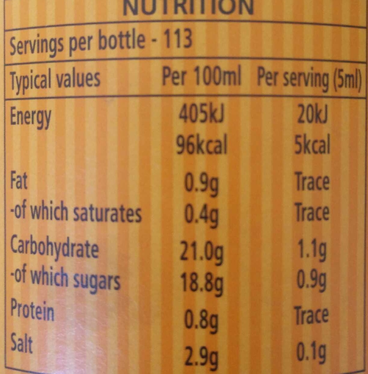 Worcestershire Sauce - Nutrition facts