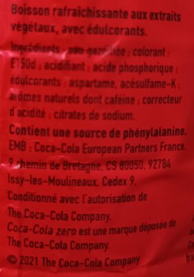 Coca Cola zéro - Ingrediënten - fr
