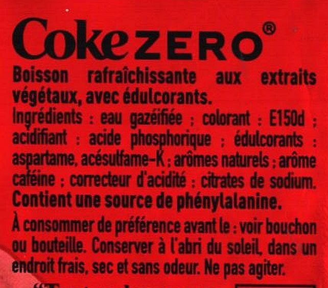 Coca-Cola® Sans sucres Sans colorants - Ingrédients
