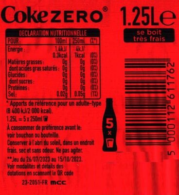 Coca-Cola® Sans sucres - Tableau nutritionnel