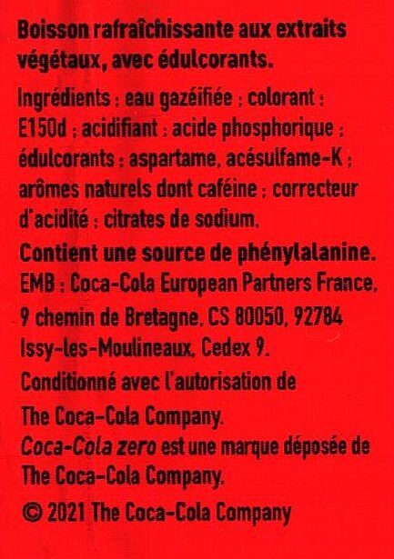 Coke Zero Sans Sucres Sans Calories - Ingrédients