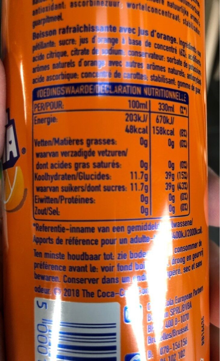 Fanta orange 33cl - Tableau nutritionnel