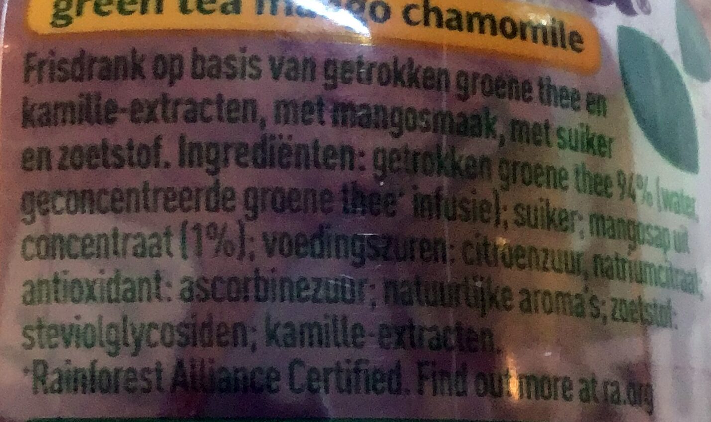 Green tea, mango, chamomile - Ingredientes - nl
