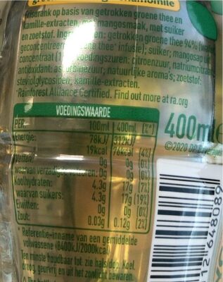 Green tea, mango, chamomile - Información nutricional - nl
