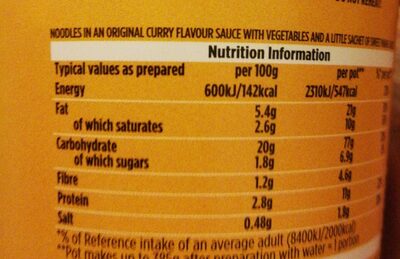 Original Curry King Pot - Nutrition facts