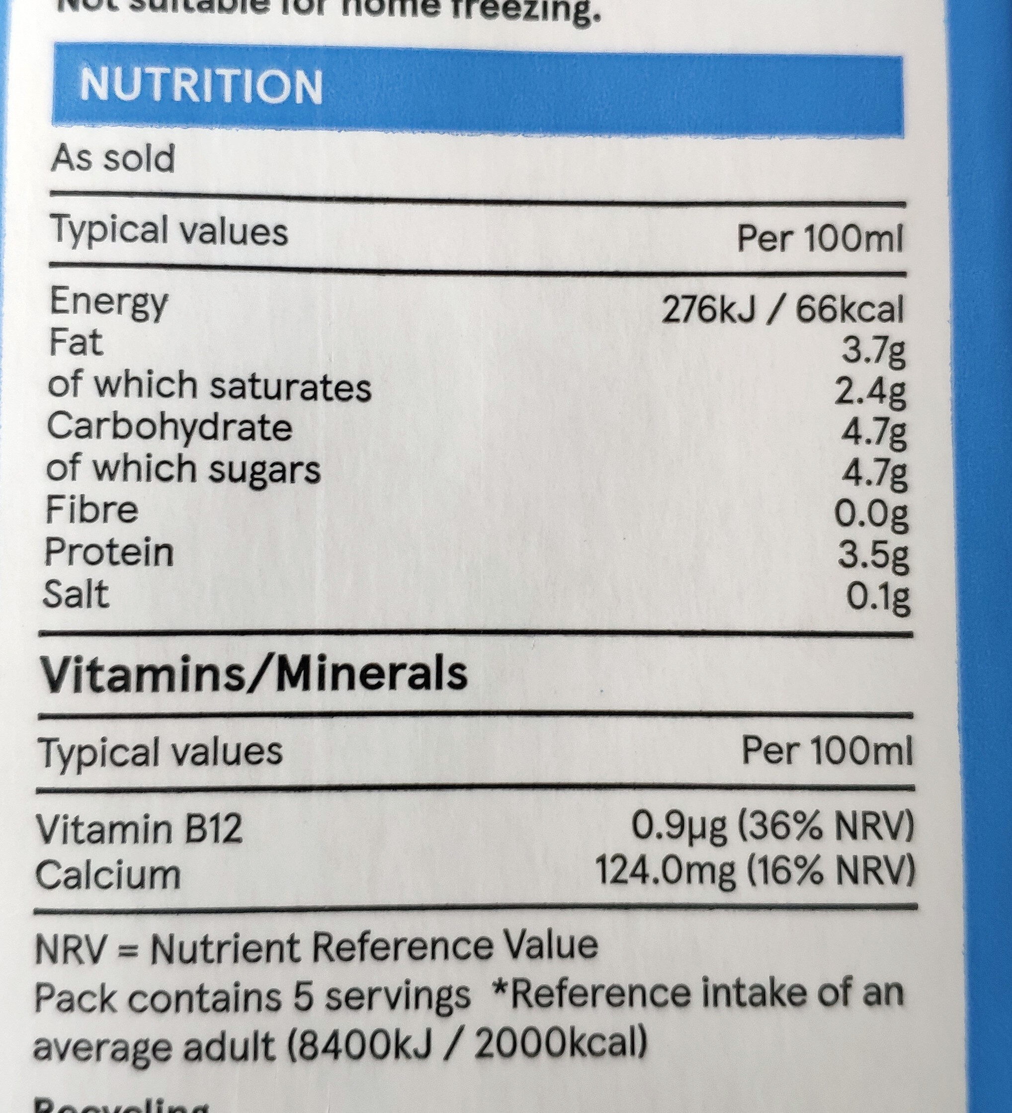 Whole milk - Nutrition facts