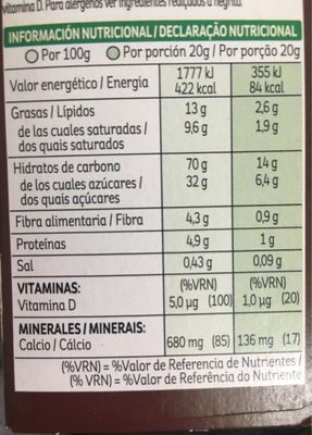 Barrita De Arroz Tostado Con Cacao Y Leche. - Tableau nutritionnel
