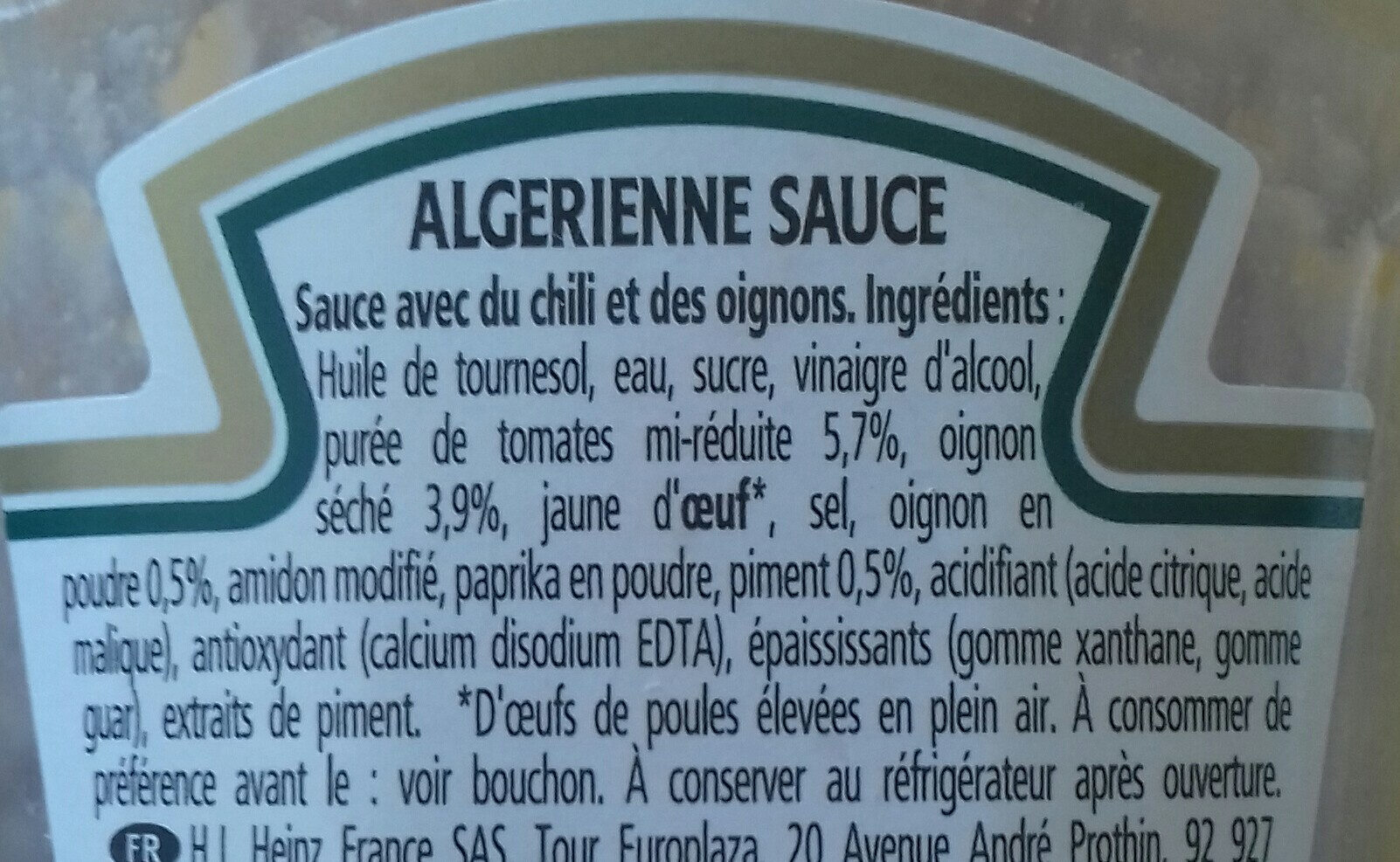 Sauce Algérienne - Ingrédients