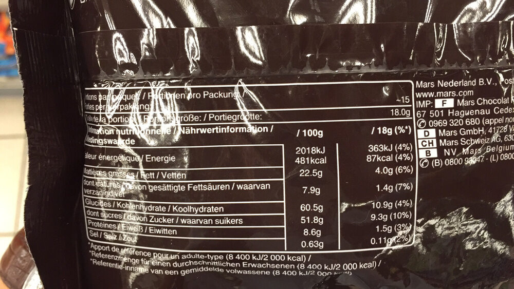 Snickers - Tableau nutritionnel