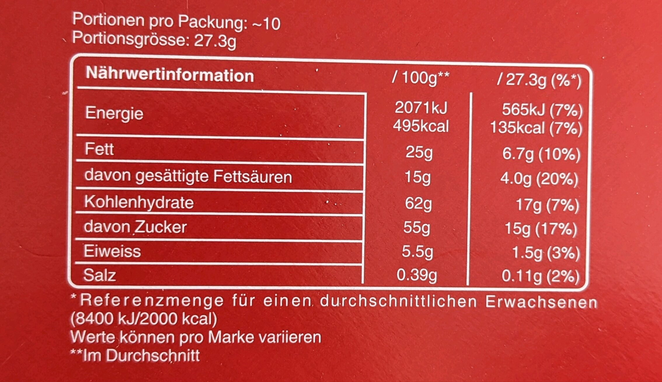 Celebrations 269G - Nutrition facts