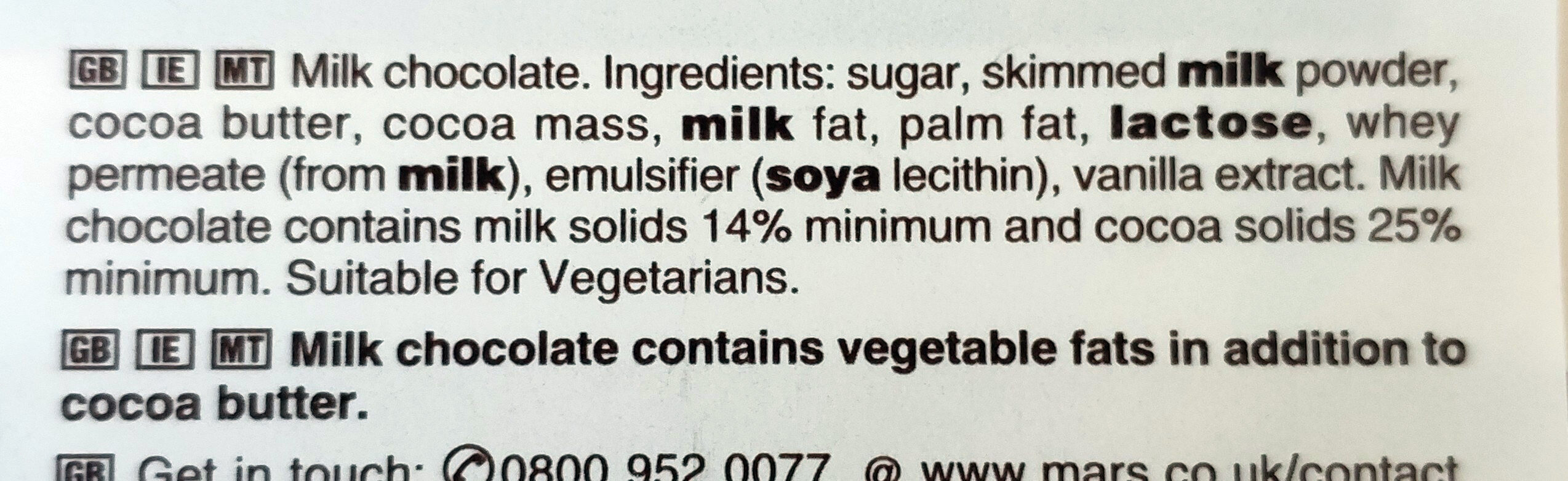 Smooth Milk Chocolate Bar (110g) - Ingredients