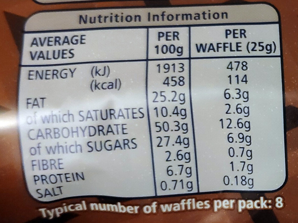 Toasting Waffles Chocolate Flavour - Información nutricional - en
