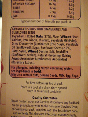 McVitie's Crunchy Granola Cranberry - Ingredients
