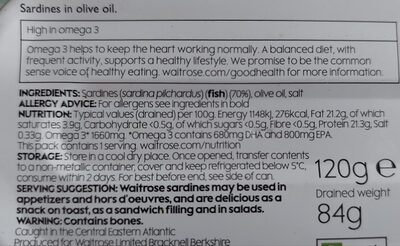 Waitrose sardines in olive oil - Nutrition facts